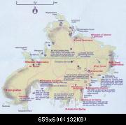 Map of Shikinejima island, with main spots, beaches and onsen